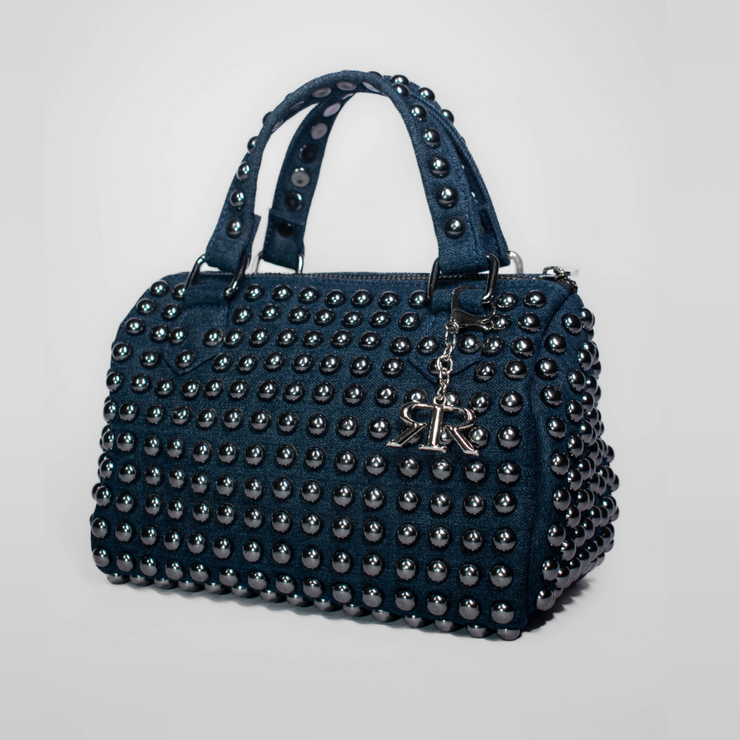 Cobalt Studded Barrel Bag