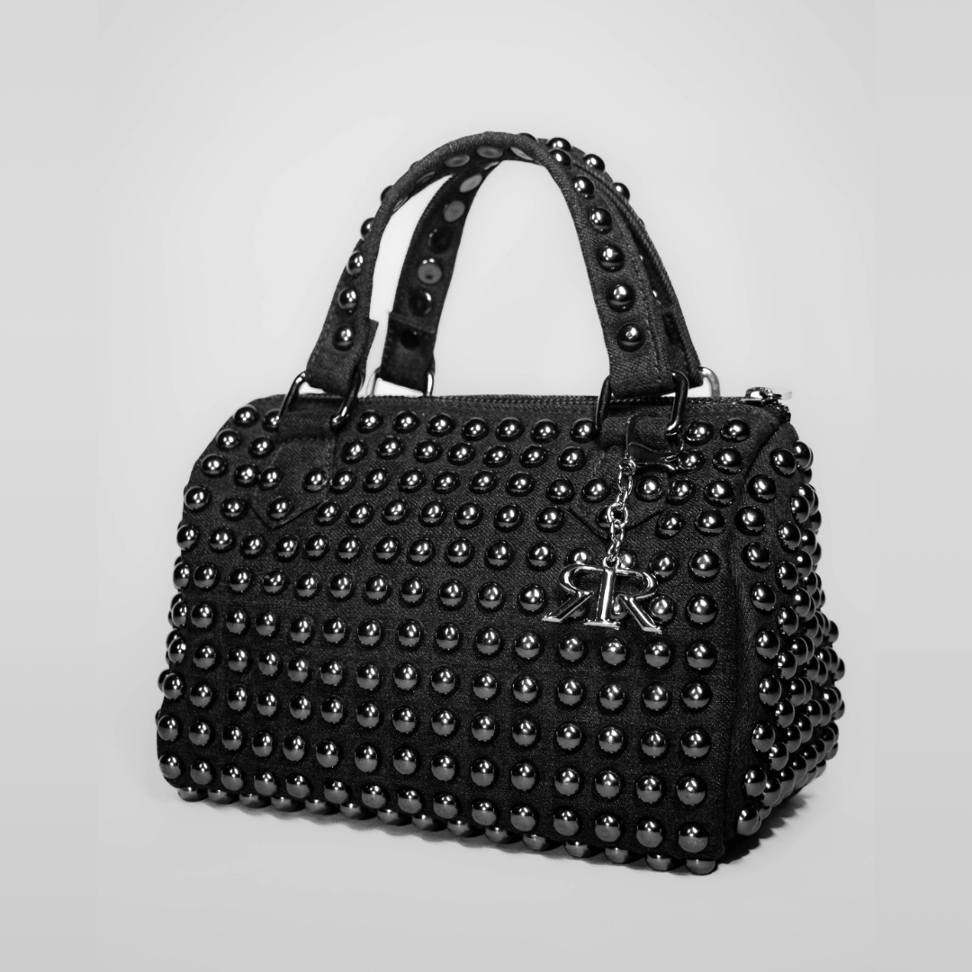 Charcoal Studded Barrel Bag
