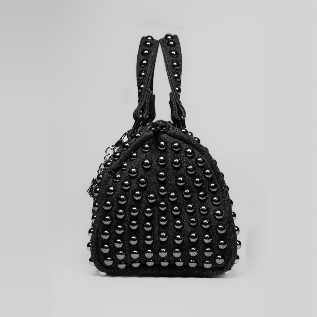 Charcoal Studded Barrel Bag