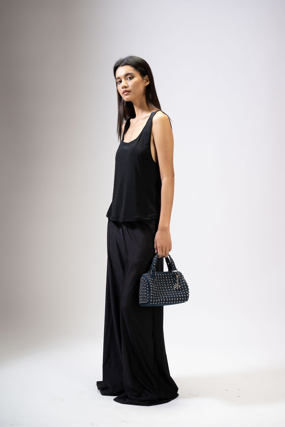 Cobalt Studded Barrel Bag
