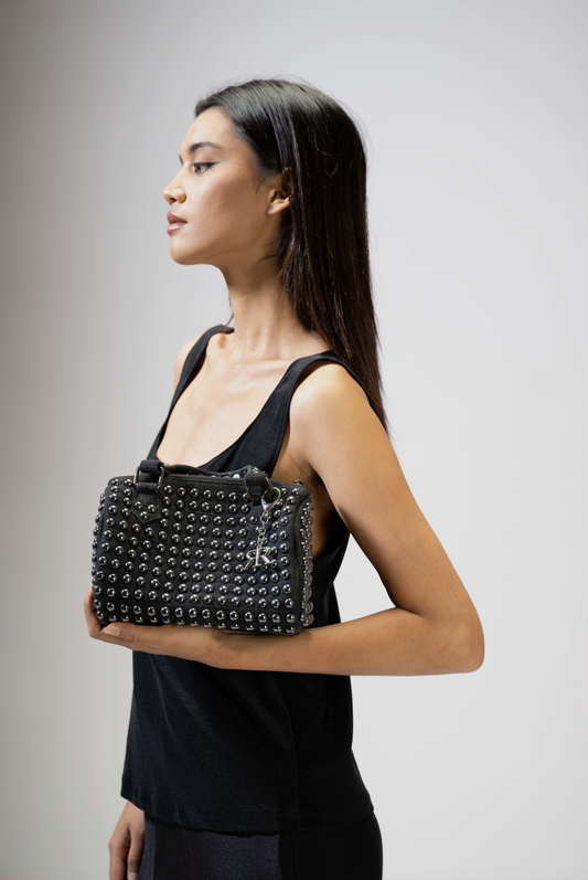 Charcoal Studded Barrel Bag