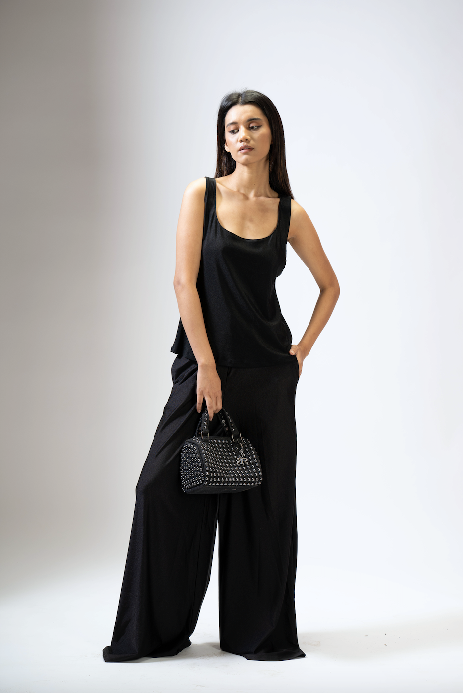 Charcoal Studded Barrel Bag