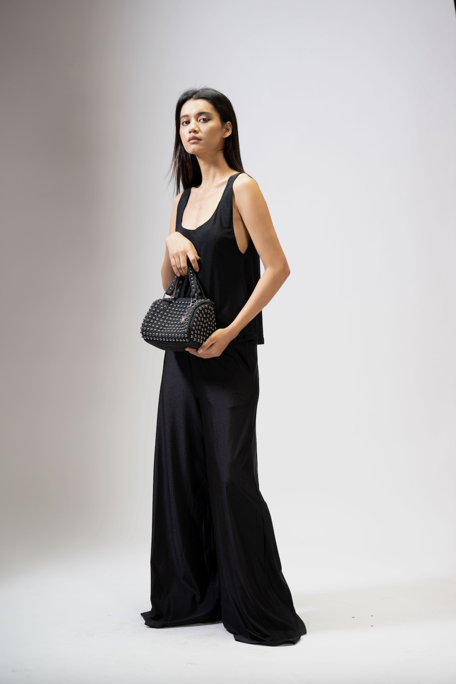 Charcoal Studded Barrel Bag
