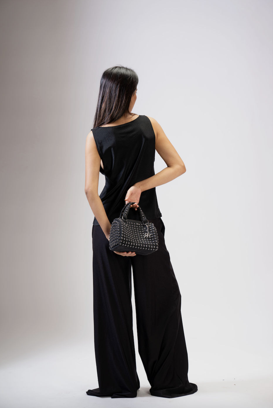 Charcoal Studded Barrel Bag